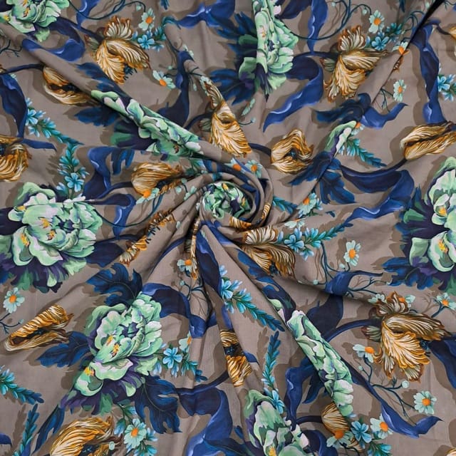 Brown Colour Cotton Linen Printed Fabric