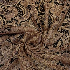 Golden Colour Prada Net Two Tone Cutwork Embroidered Fabric