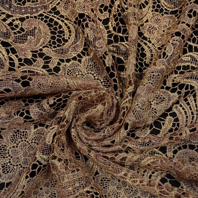 Golden Colour Prada Net Two Tone Cutwork Embroidered Fabric