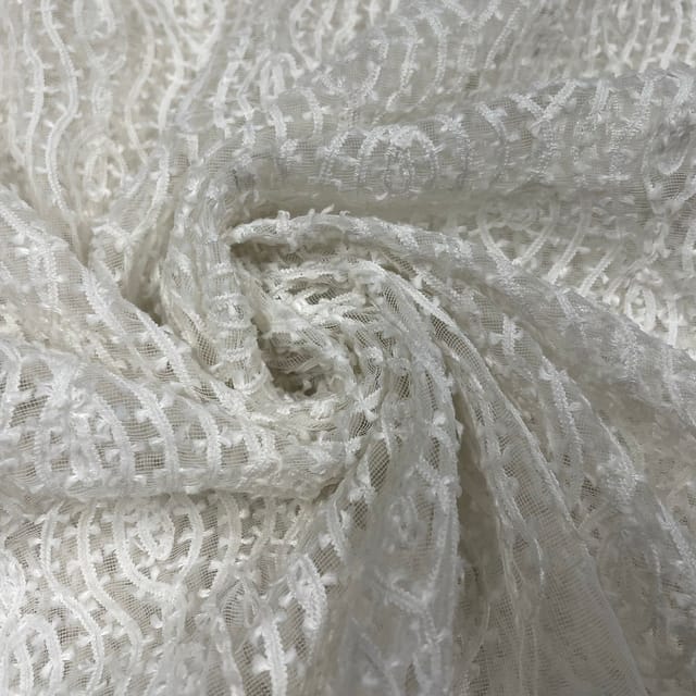 White Colour Net Embroidered Fabric