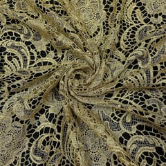 Golden Colour Prada Net Cutwork Embroidered Fabric