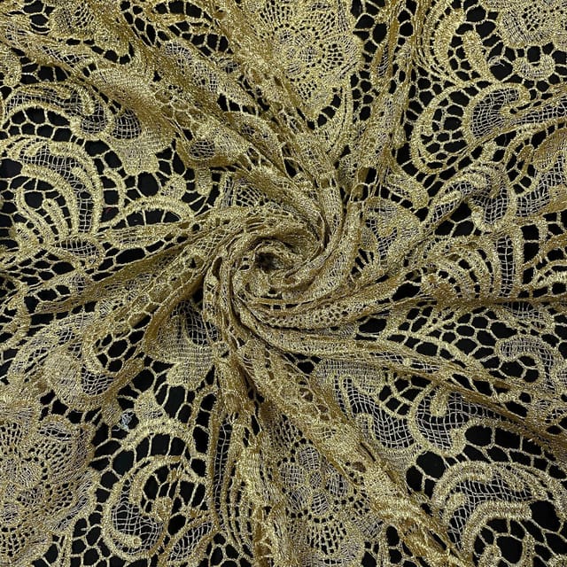 Golden Colour Prada Net Cutwork Embroidered Fabric