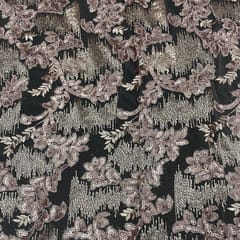 Pink Colour Net Embroidered Fabric