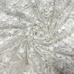 White Colour Net Embroidered Fabric