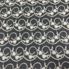 White Colour Net Embroidered Fabric