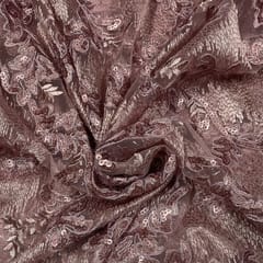 Pink Colour Net Embroidered Fabric