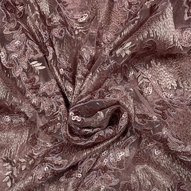 Pink Colour Net Embroidered Fabric