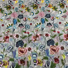 White Colour Net Embroidered Fabric