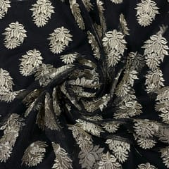 Black Colour Net Embroidered Fabric