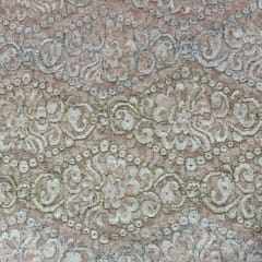 Pink Colour Net Embroidered Fabric
