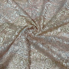 Pink Colour Net Embroidered Fabric