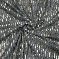 Dark Grey Colour Net Sequins Embroidered Fabric