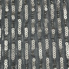 Dark Grey Colour Net Sequins Embroidered Fabric