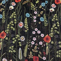 Black Colour Net Embroidered Fabric