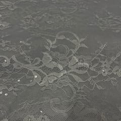 Grey Colour Organza Net Embroidered Fabric