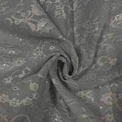 Grey Colour Organza Net Embroidered Fabric