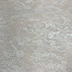 Peach Colour Organza Net Embroidered Fabric