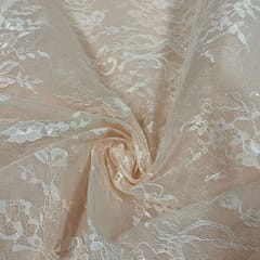 Peach Colour Organza Net Embroidered Fabric
