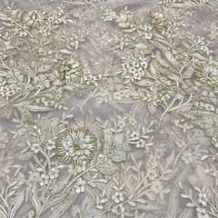 Gold Colour Net Embroidered Fabric