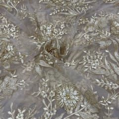 Gold Colour Net Embroidered Fabric