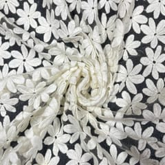 White Colour Net Embroidered Fabric