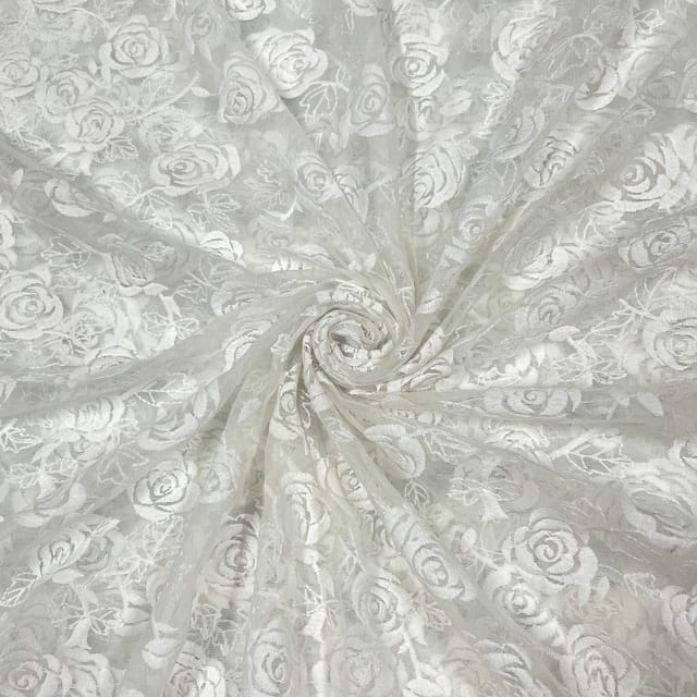 White Colour Net Embroidered Fabric