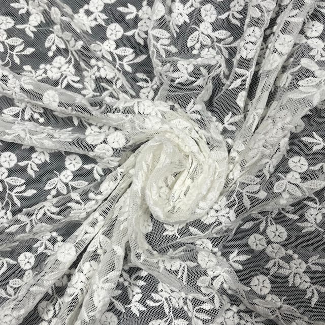 White Colour Net Embroidered Fabric