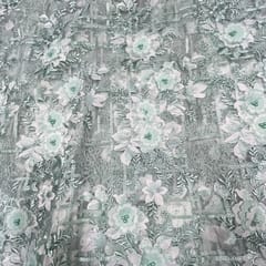Sea Green Colour Net Embroidered Fabric