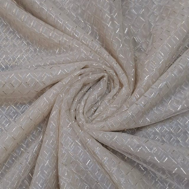 Light Gold Colour Net Embroidered Fabric