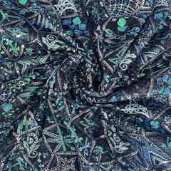 Blue Colour Net Embroidered Fabric