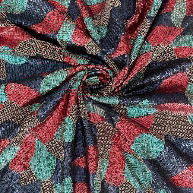 Red Colour Net Embroidered Fabric