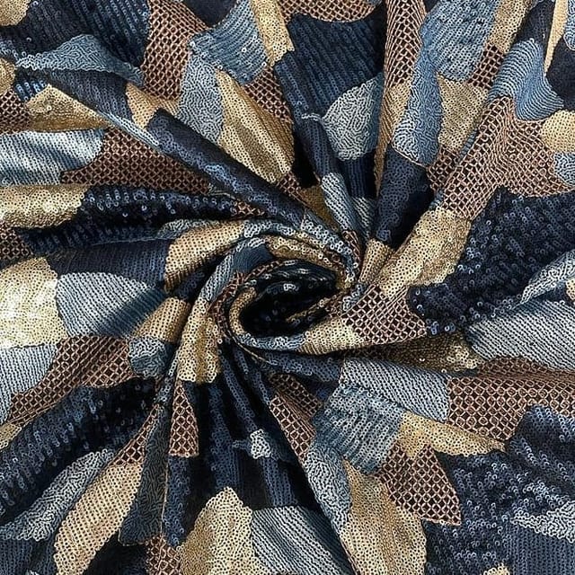 Blue Colour Net Embroidered Fabric