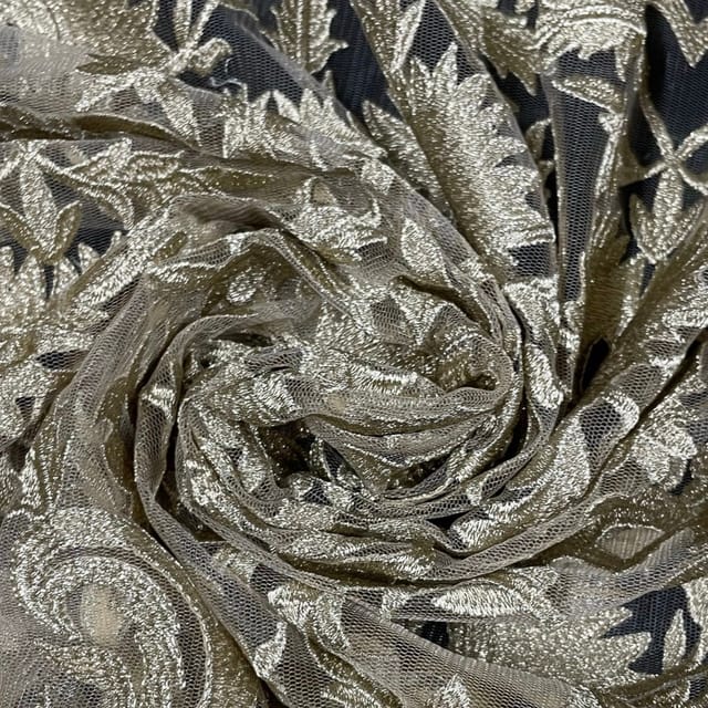 Gold Colour Net Embroidered Fabric