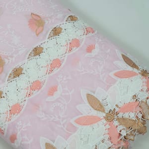 Pink Colour Cotton Embroidered Fabric