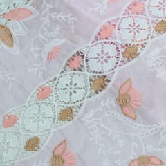 Pink Colour Cotton Embroidered Fabric
