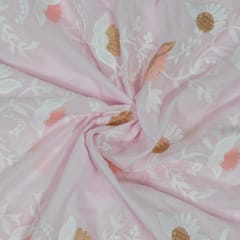 Pink Colour Cotton Embroidered Fabric