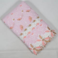 Pink Colour Cotton Embroidered Fabric