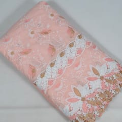 Peach Colour Cotton Embroidered Fabric