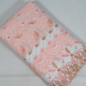Peach Colour Cotton Embroidered Fabric