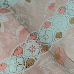 Peach Colour Cotton Embroidered Fabric