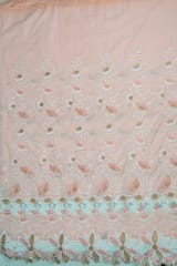 Peach Colour Cotton Embroidered Fabric