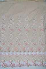 Beige Colour Cotton Embroidered Fabric