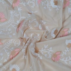 Beige Colour Cotton Embroidered Fabric