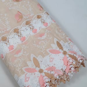Beige Colour Cotton Embroidered Fabric