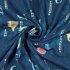 Blue Colour Rayon Printed Fabric