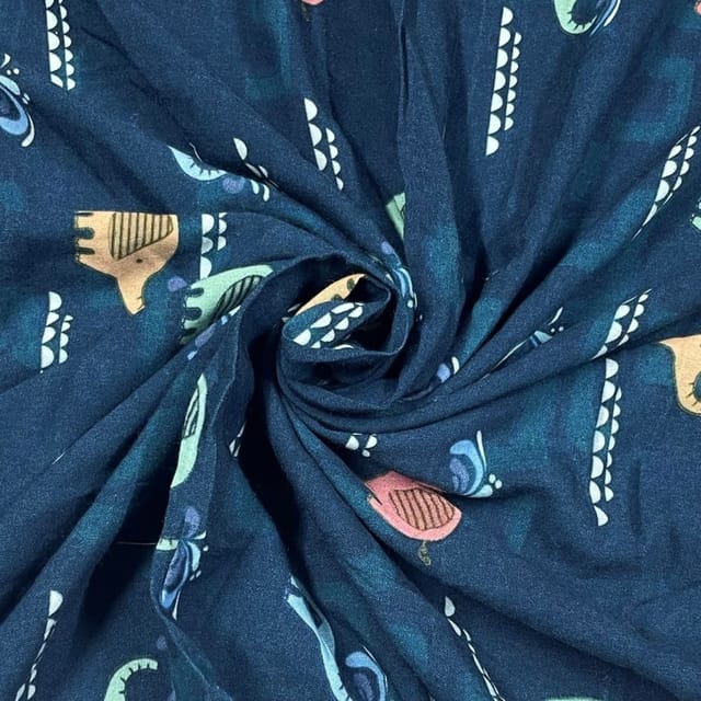 Blue Colour Rayon Printed Fabric