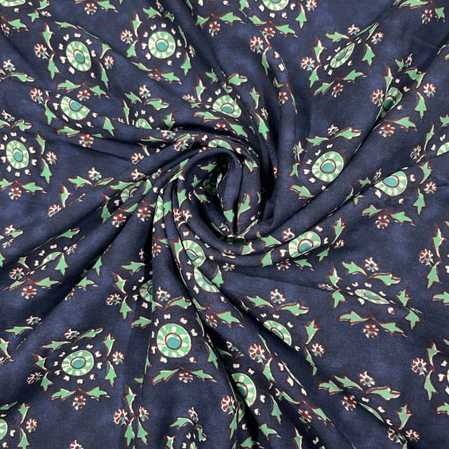 Navy Blue Colour Rayon Printed Fabric