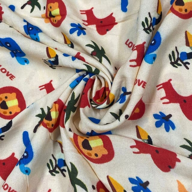 Peach Colour Rayon Printed Fabric