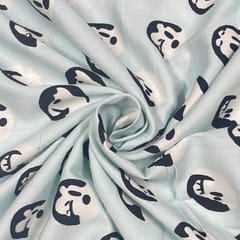 Light Blue Colour Cotton Satin Printed Fabric