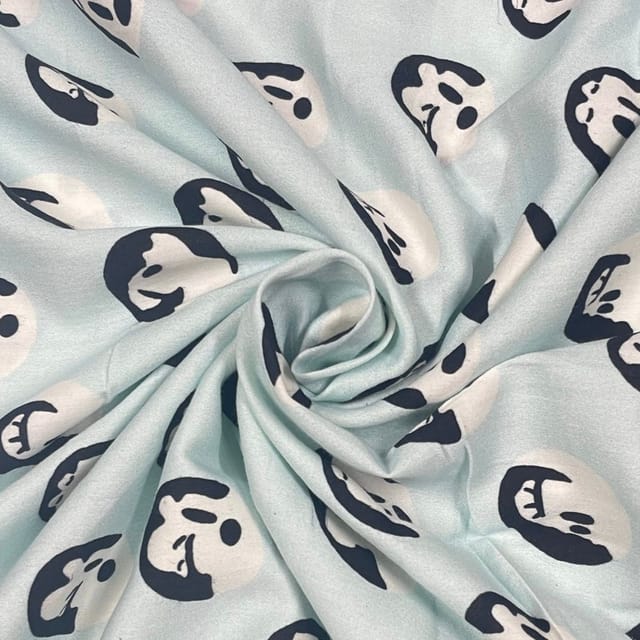 Light Blue Colour Cotton Satin Printed Fabric